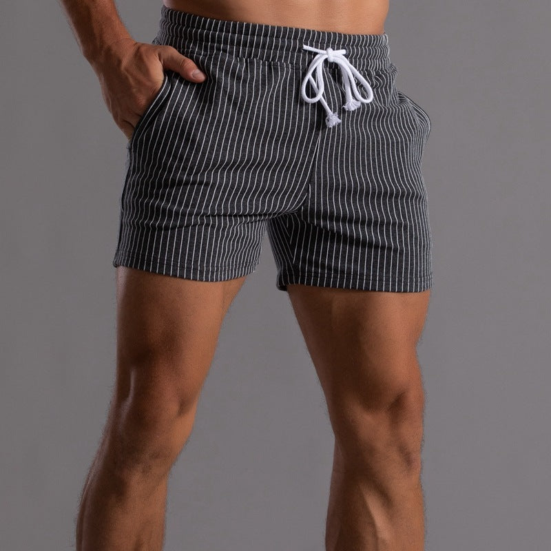 Men’s Vertical Stripe Cotton Fitness Running Shorts – Breathable Athletic Shorts for Gym and Outdoor Running