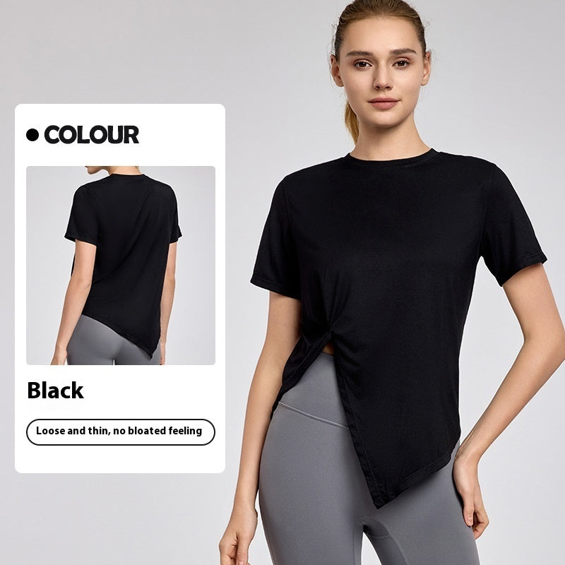 🧘♀️ New Yoga Short Sleeve Top – Split Hem, Breathable & Lightweight Workout Shirt