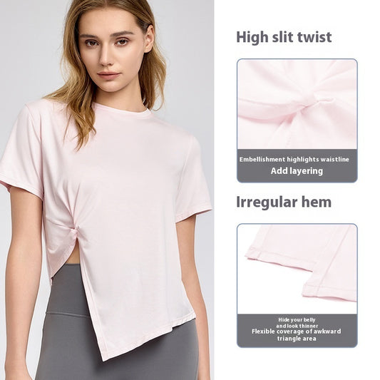 🧘♀️ New Yoga Short Sleeve Top – Split Hem, Breathable & Lightweight Workout Shirt