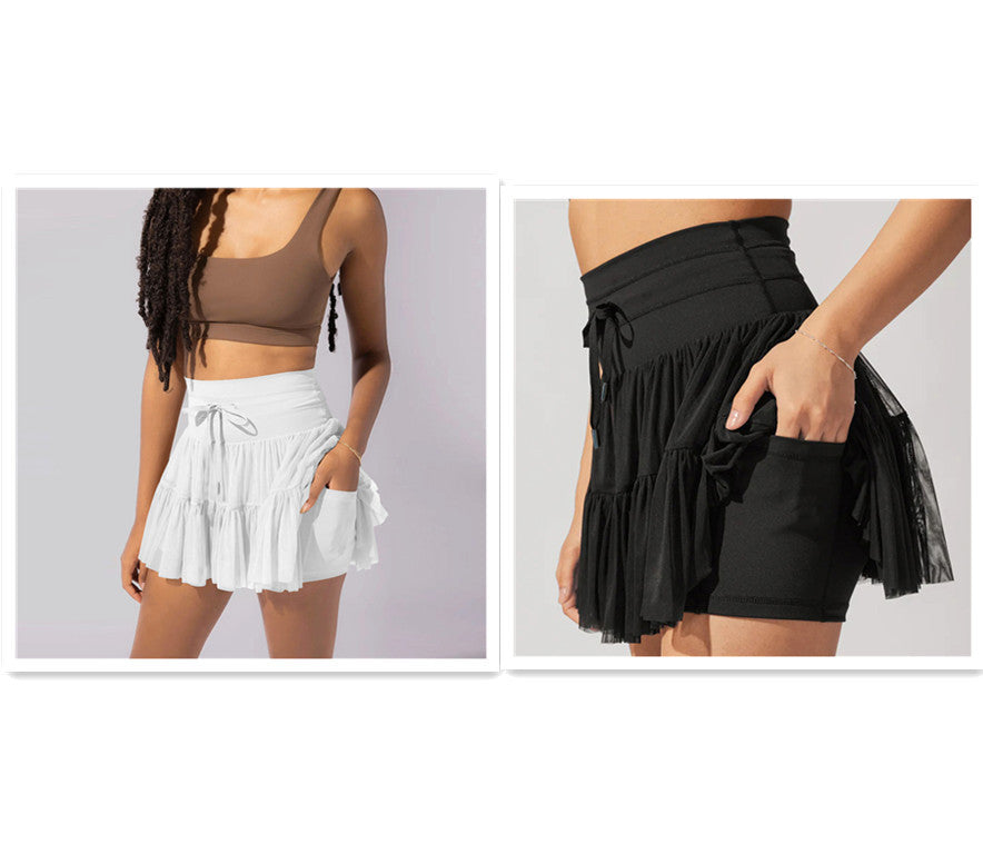 Women’s High-Waist Pleated Sports Skirt – Lace-Up Tennis Skirt with Built-In Safety Shorts for Summer Fashion & Fitness