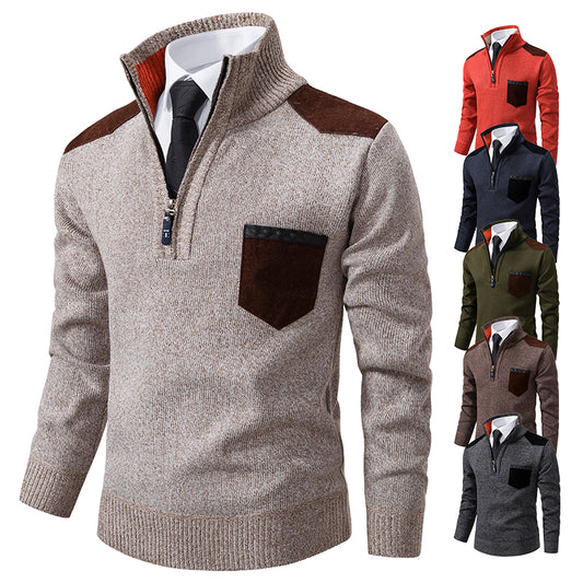 Men’s Thick Half-Zip Stand Collar Sweater – Korean Style Autumn & Winter Luxury Outerwear