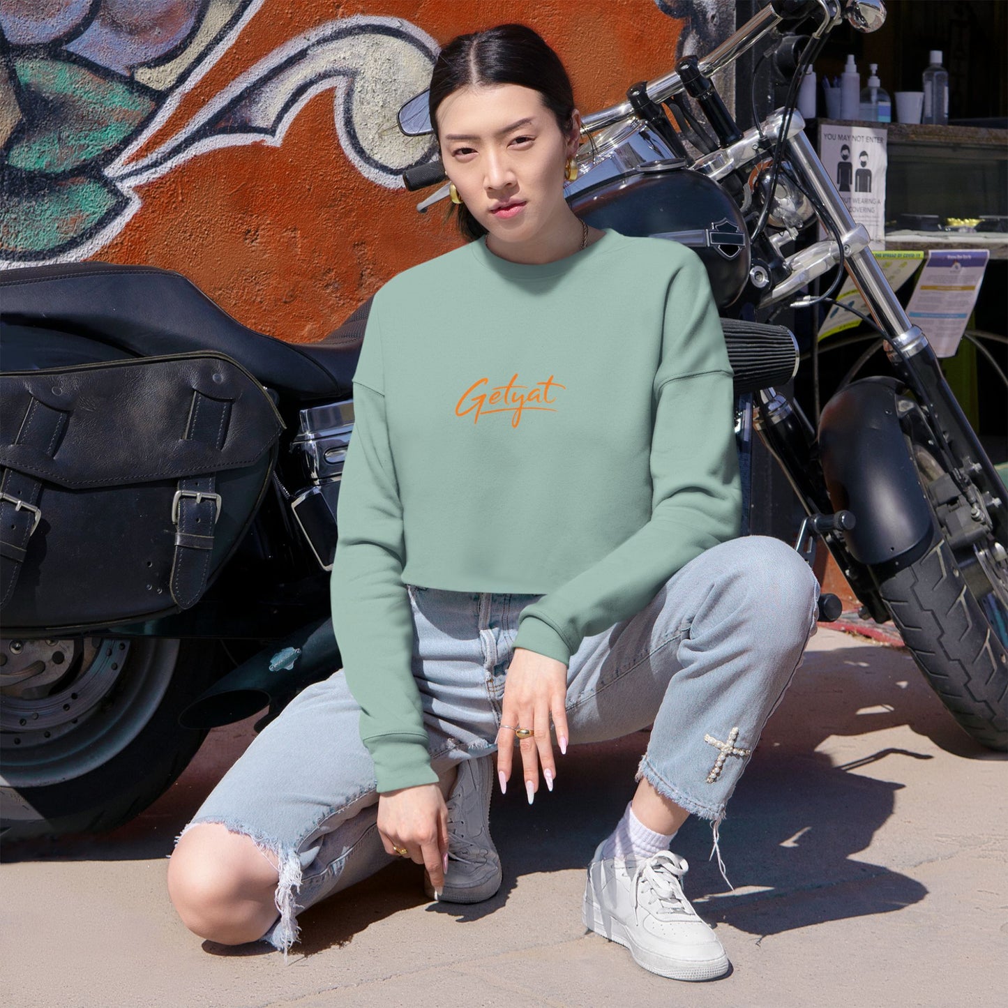 Women’s Cropped Sweatshirt – Dusty Rose Getyat Script Crop Top | Soft Oversized Pullover