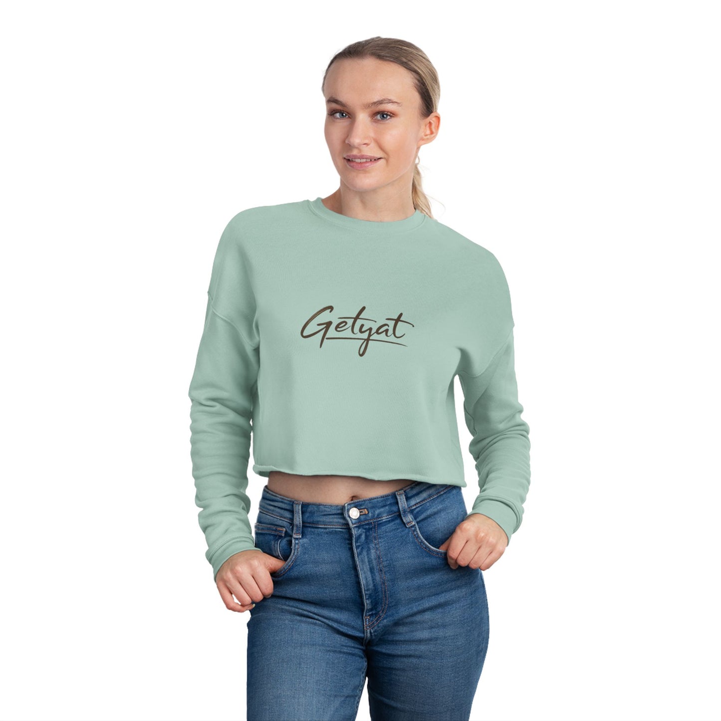 Cropped Sweatshirt — Dusty Rose 'Getvat' Script Crop Top for Women