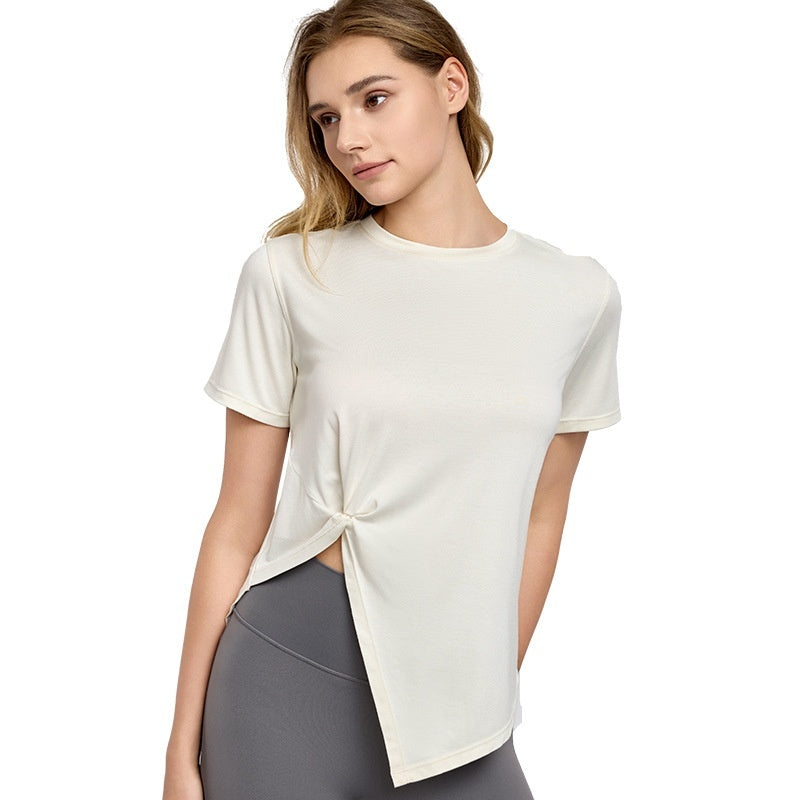 🧘‍♀️ New Yoga Short Sleeve Top – Split Hem, Breathable & Lightweight Workout Shirt