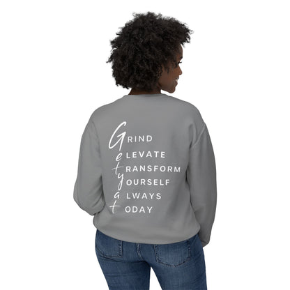Motivational Crewneck Sweatshirt – “GRIND: Elevate, Transform Yourself Always Today” | Unisex Comfort Fit
