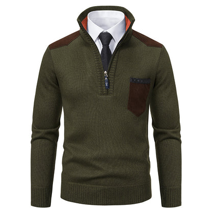 Men’s Thick Half-Zip Stand Collar Sweater – Korean Style Autumn & Winter Luxury Outerwear
