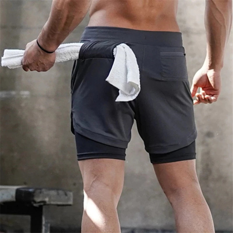 Men’s 2-in-1 Running Shorts – Double-Deck Quick Dry GYM Fitness Jogging Workout Pants