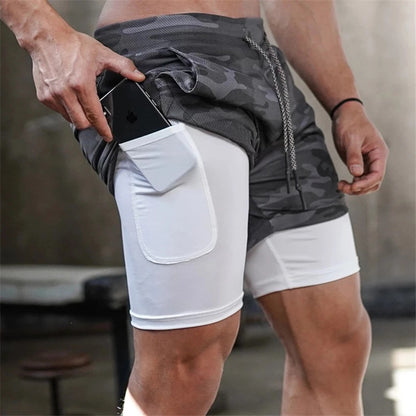 Men’s 2-in-1 Running Shorts – Double-Deck Quick Dry GYM Fitness Jogging Workout Pants