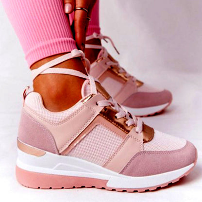 Women’s Platform Wedge Sneakers – Lace-Up Mesh Casual Shoes with Hidden Heel Lift