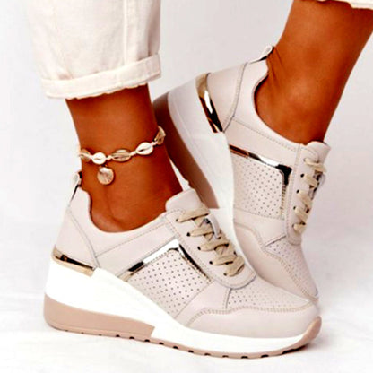Women’s Platform Wedge Sneakers – Lace-Up Mesh Casual Shoes with Hidden Heel Lift
