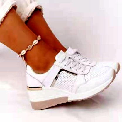 Women’s Platform Wedge Sneakers – Lace-Up Mesh Casual Shoes with Hidden Heel Lift