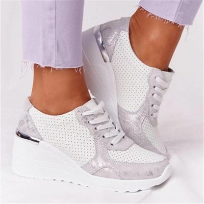 Women’s Platform Wedge Sneakers – Lace-Up Mesh Casual Shoes with Hidden Heel Lift