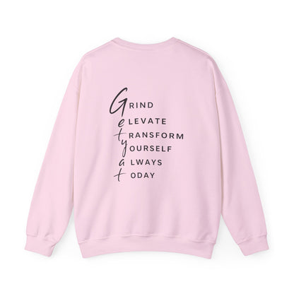 Motivational Crewneck Sweatshirt – GETYAT Acronym Back Print (Grind Elevate Transform Yourself Always Today)
