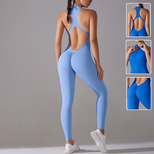Women's Solid Color Beauty-Back Jumpsuit – Slim Fit Yoga, Dance, Running & Fitness Bodysuit