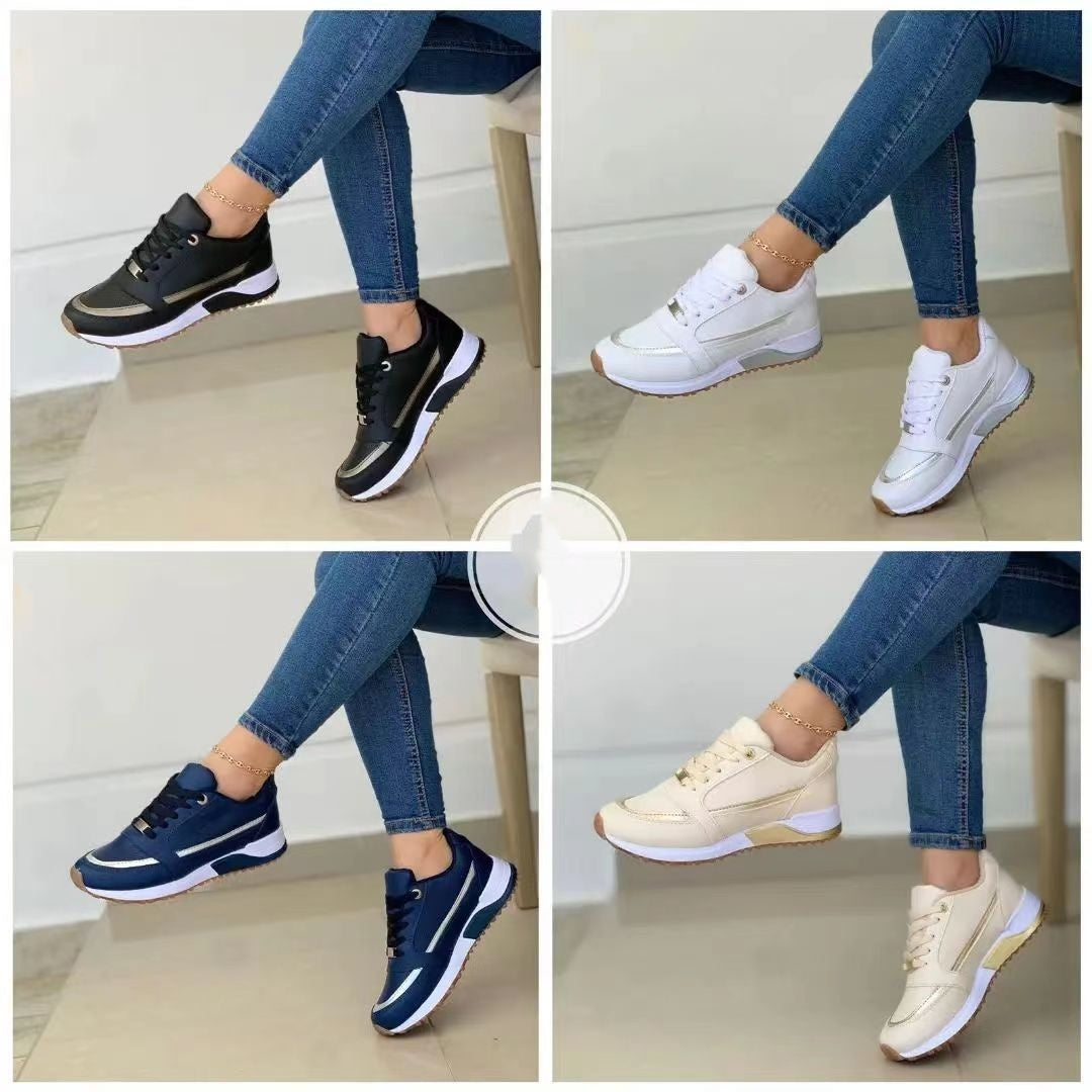 Women's Casual Lace-Up Flat Pumps – Color-Blocking Round Toe Shoes for Everyday Comfort & Style