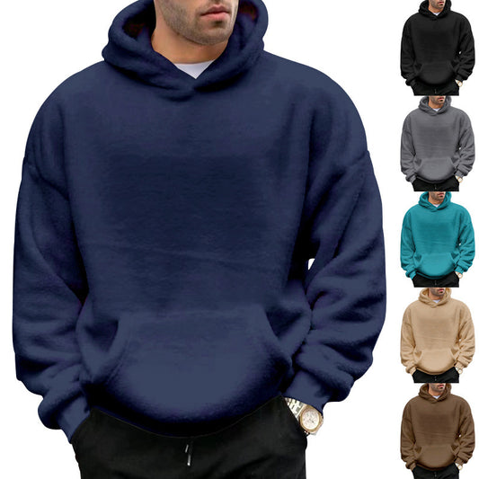 Men’s Double-Sided Velvet Hooded Sweater – Plush Sweatshirt With Pockets