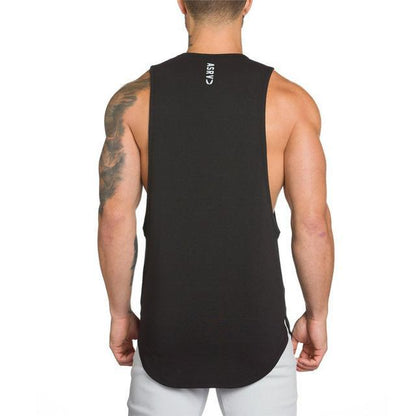 Men's Long Tank Muscle Workout T-Shirt – Bodybuilding Gym Athletic Training Sports Top