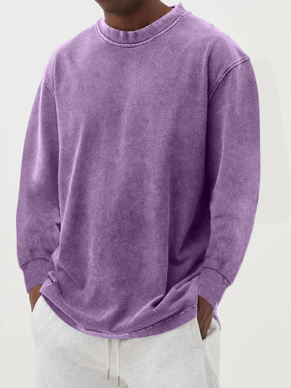 Washed Old Solid Color Men's Long-sleeved T-shirt