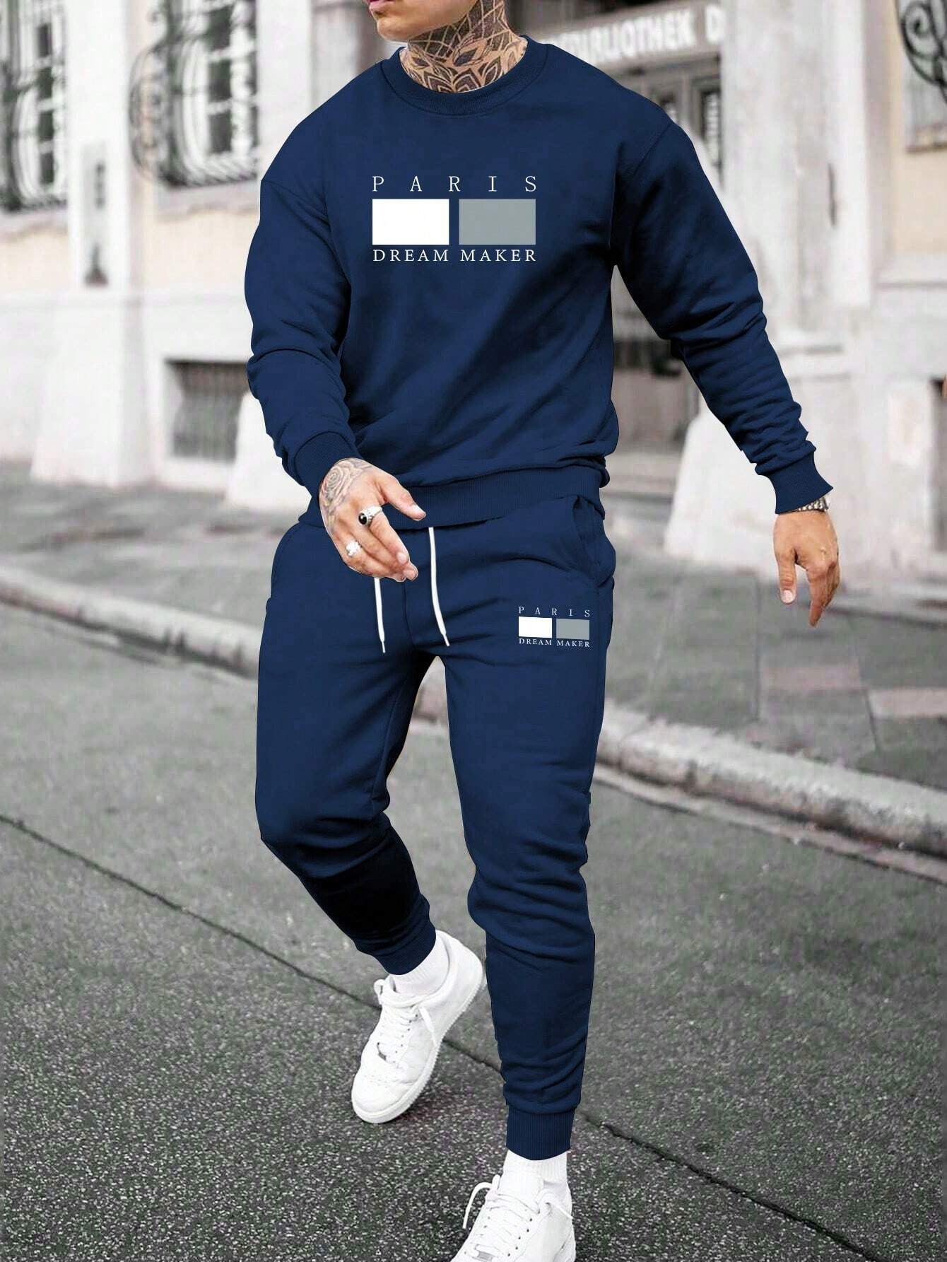 Round Neck Sweater Casual Sports Suit European Size Men's Clothing