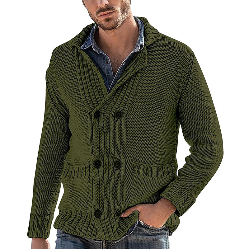 Men’s Fashion Solid Color Lapel Long Sleeve Knit Jacket
