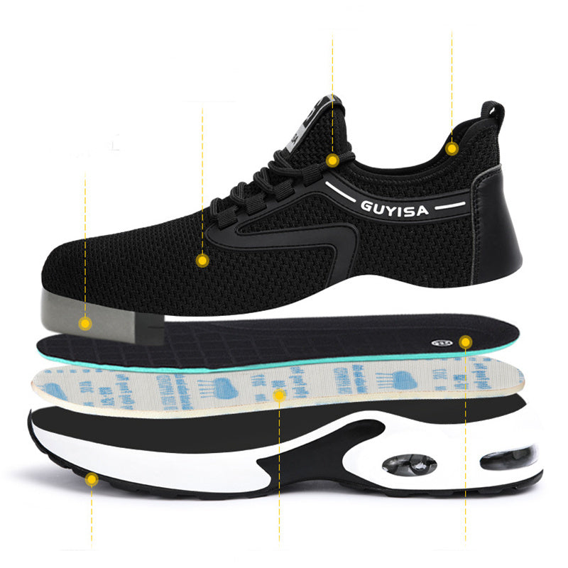 Black Men’s Safety Sneakers – Lightweight Breathable Work, Gym, Travel, Running, and Casual Shoes