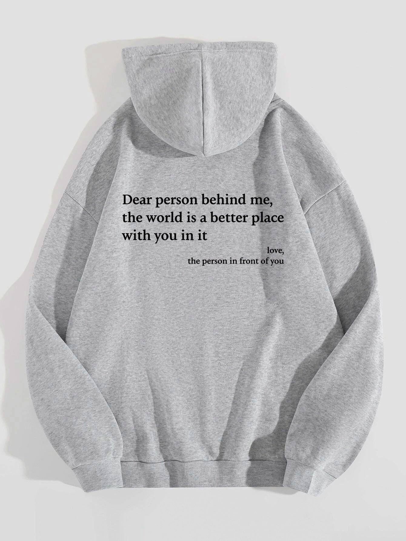 "Dear Person Behind Me" Women's Plush Hoodie – Letter Print Kangaroo Pocket Unisex Pullover