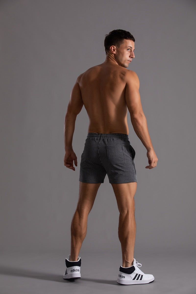 Men’s Vertical Stripe Cotton Fitness Running Shorts – Breathable Athletic Shorts for Gym and Outdoor Running