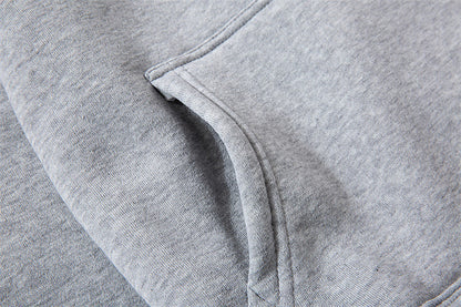 Fleece-lined Plain Letter Print Pocket Drawstring Print Hoodie