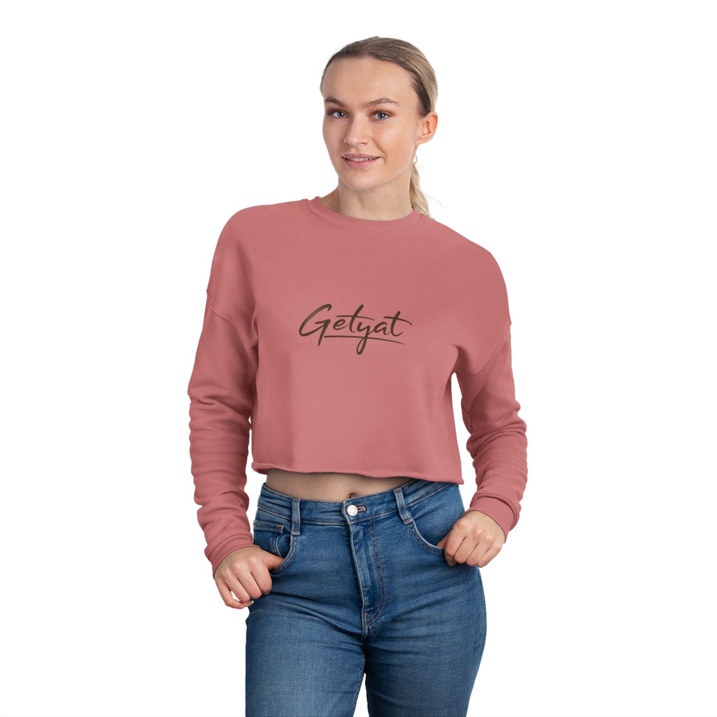 Cropped Sweatshirt — Dusty Rose 'Getyat' Script Crop Top for Women