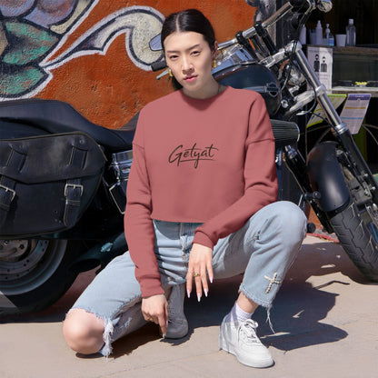Cropped Sweatshirt — Dusty Rose 'Getvat' Script Crop Top for Women