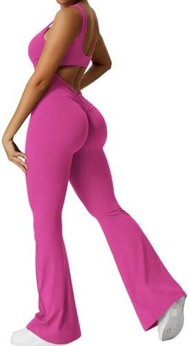 Women's Sleeveless Flare Jumpsuit – Yoga & Fitness One-Piece Long Pants Activewear