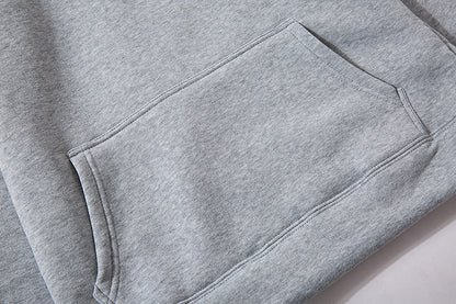 Fleece-lined Plain Letter Print Pocket Drawstring Print Hoodie