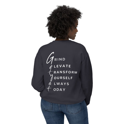 Motivational Crewneck Sweatshirt – “GRIND: Elevate, Transform Yourself Always Today” | Unisex Comfort Fit