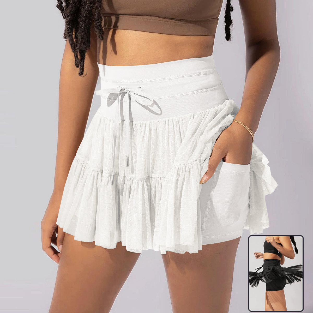 Women’s High-Waist Pleated Sports Skirt – Lace-Up Tennis Skirt with Built-In Safety Shorts for Summer Fashion & Fitness