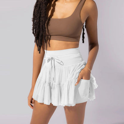 Women’s High-Waist Pleated Sports Skirt – Lace-Up Tennis Skirt with Built-In Safety Shorts for Summer Fashion & Fitness