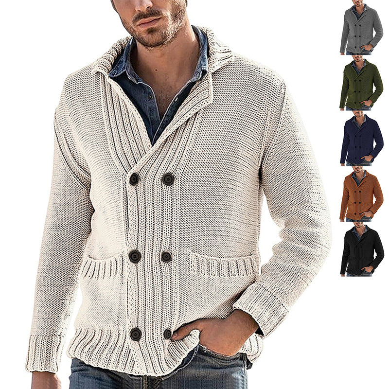 Men’s Fashion Solid Color Lapel Long Sleeve Knit Jacket