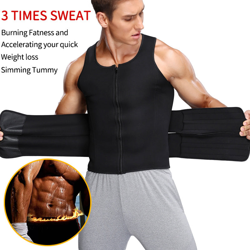 🔥 Men’s Sauna Vest Waist Trainer – Double Belt Body Shaper & Sweat Corset for Fitness and Weight Loss