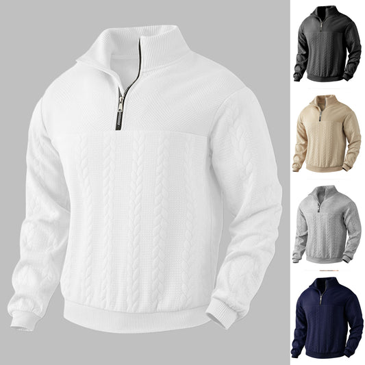 Men’s Jacquard Fall & Winter Warm Pullover Hoodie – Quarter-Zip Fashion Top