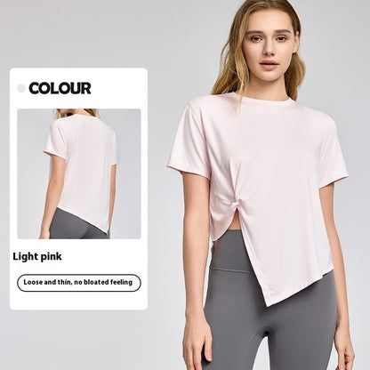 🧘‍♀️ New Yoga Short Sleeve Top – Split Hem, Breathable & Lightweight Workout Shirt