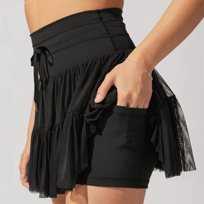 Women’s High-Waist Pleated Sports Skirt – Lace-Up Tennis Skirt with Built-In Safety Shorts for Summer Fashion & Fitness