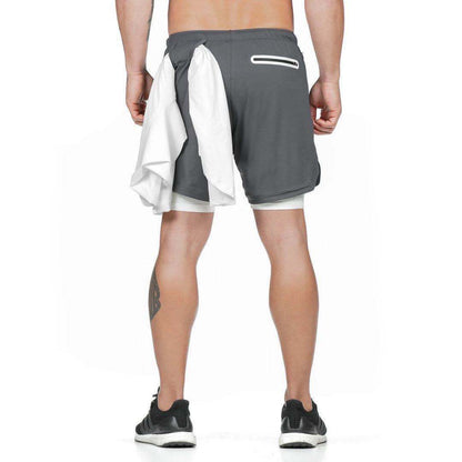 Men’s 2-in-1 Running Shorts – Double-Deck Quick Dry GYM Fitness Jogging Workout Pants