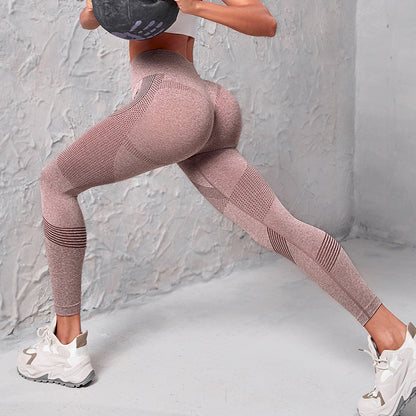 High Waist Seamless Yoga Pants for Women – Butt Lifting Leggings with Dot & Stripe Print for Fitness, Running & Gym