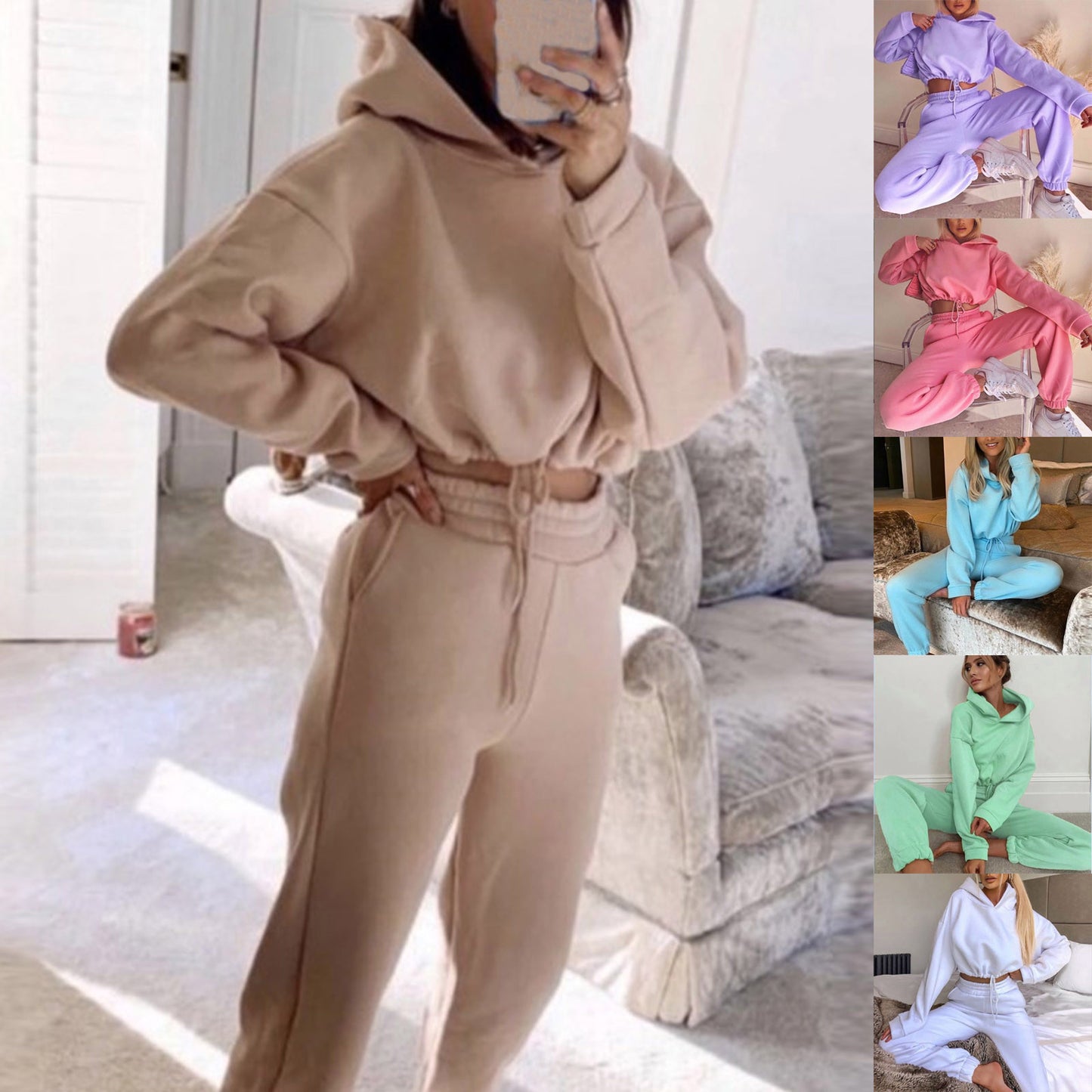 2-Piece Jogging Suits for Women – Sexy Long Sleeve Hoodie & Sweatpants Tracksuit Fitness Set