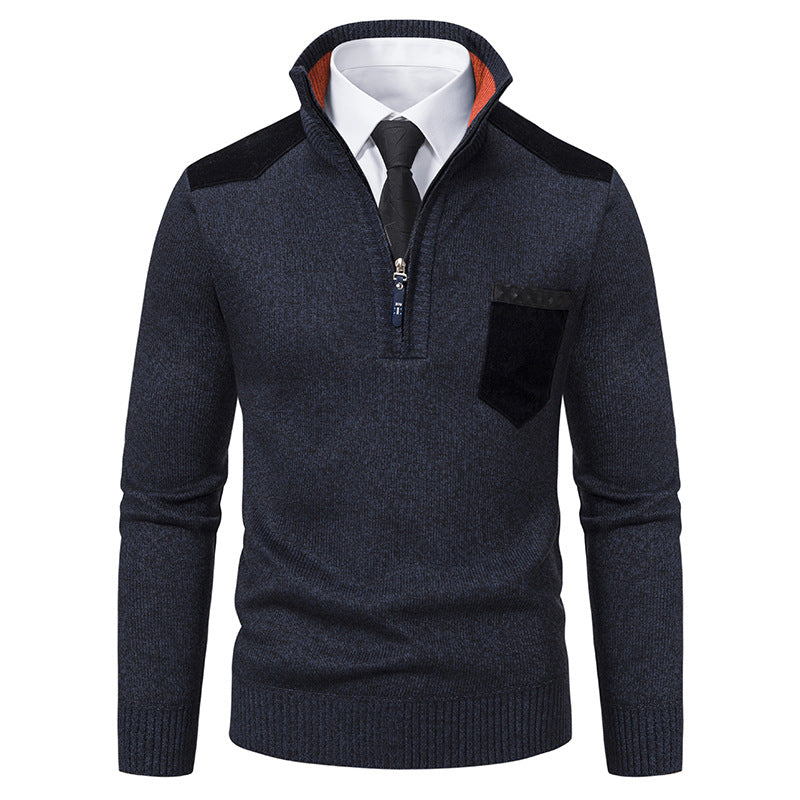 Men’s Thick Half-Zip Stand Collar Sweater – Korean Style Autumn & Winter Luxury Outerwear