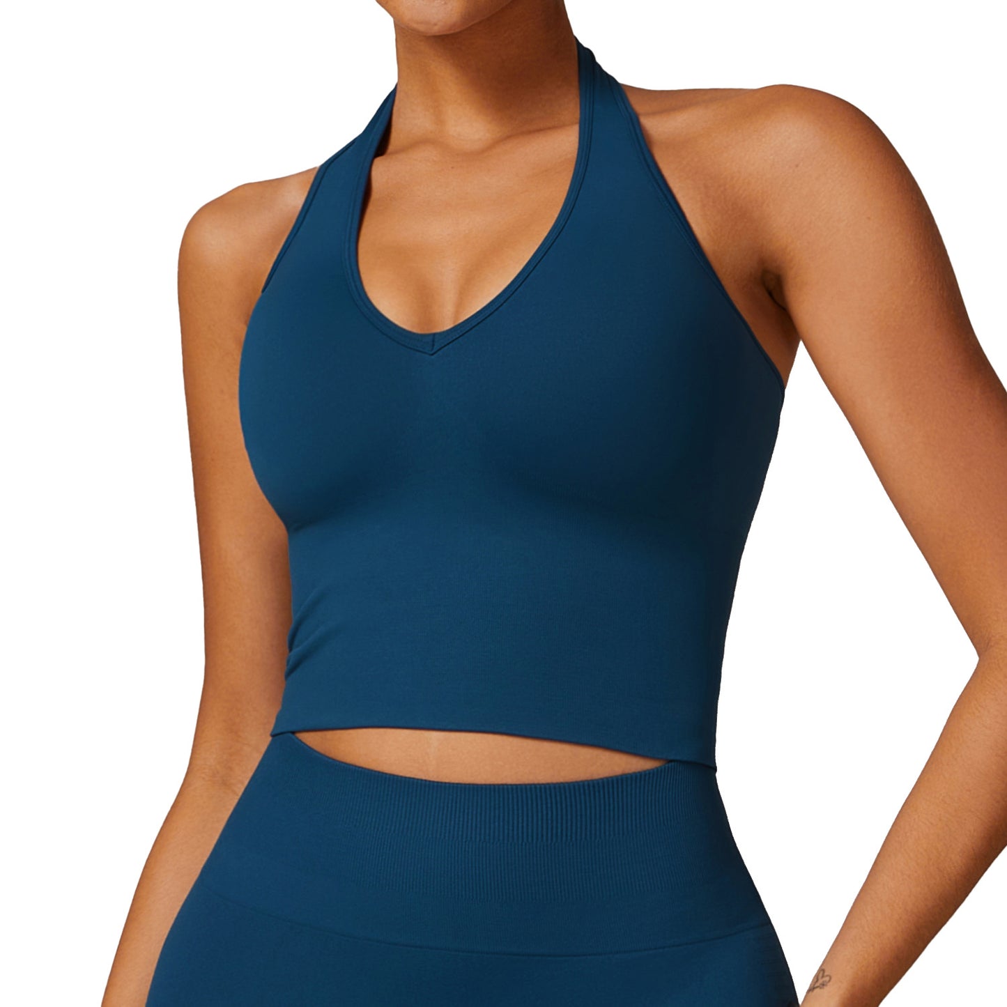 🧘‍♀️ Women’s Seamless Halter Yoga Bra – Beauty Back Cropped Sports Top for Fitness & Training