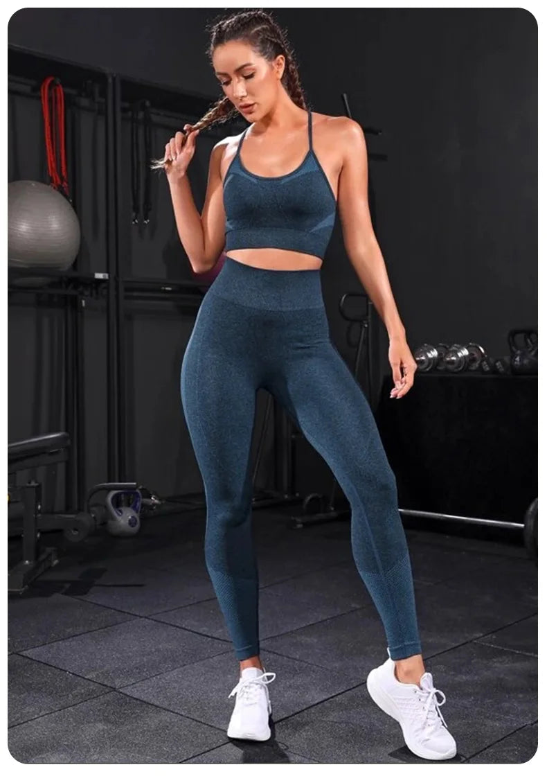 2-Piece Women's Tracksuit Seamless Yoga Set – High Waist Leggings & Sports Bra Workout Sportswear