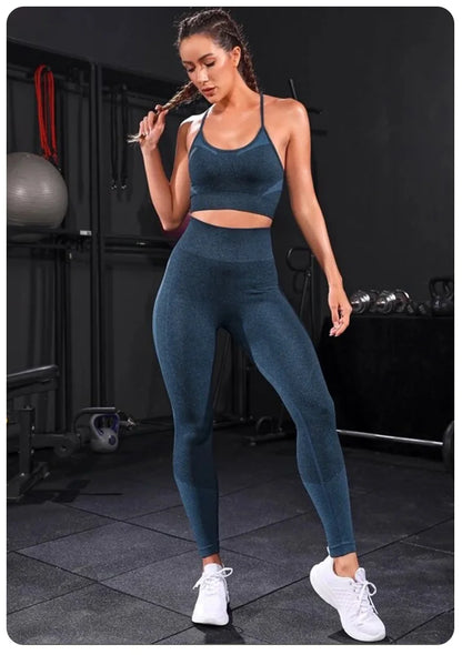 2-Piece Women's Tracksuit Seamless Yoga Set – High Waist Leggings & Sports Bra Workout Sportswear