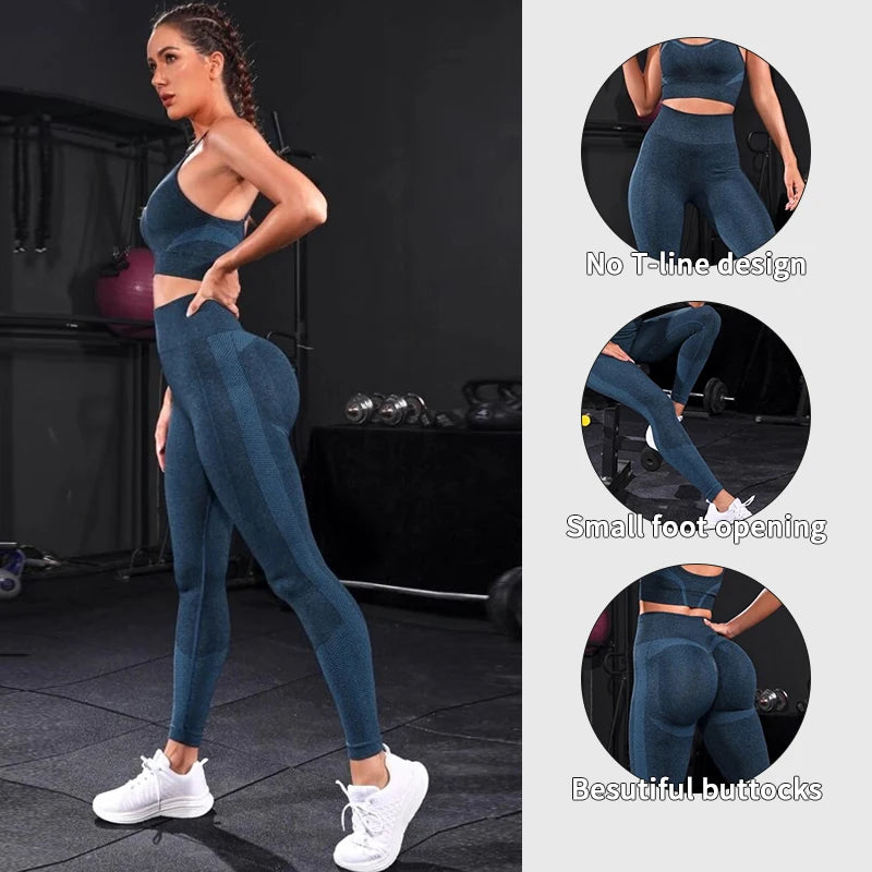2-Piece Women's Tracksuit Seamless Yoga Set – High Waist Leggings & Sports Bra Workout Sportswear