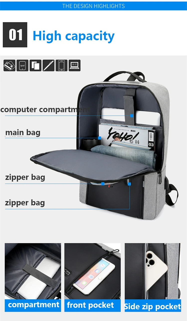 Waterproof Business Backpack for Men – USB Charging 15.6-Inch Laptop Backpack, Large Capacity School & Work Bag, Durable Men’s Backpack