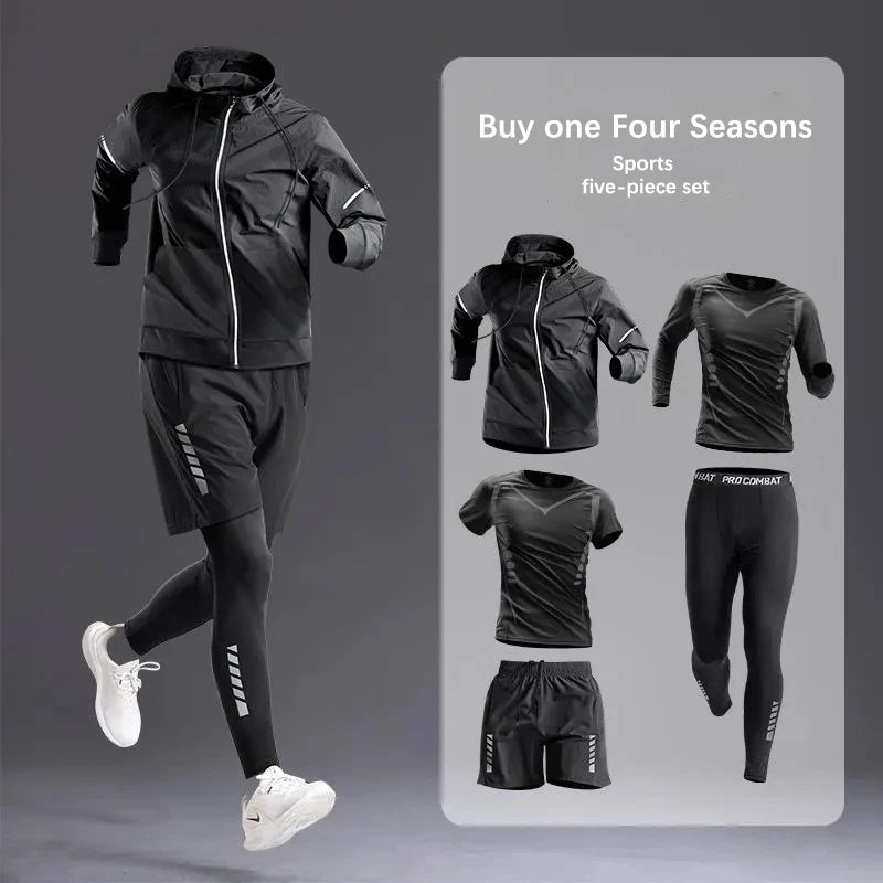 All-Season Men's Sportswear Set – Tracksuit for Running, Cycling, Fitness, Hiking, Gym Clothing for Men, Jogging & Boxing, 5-Piece Set